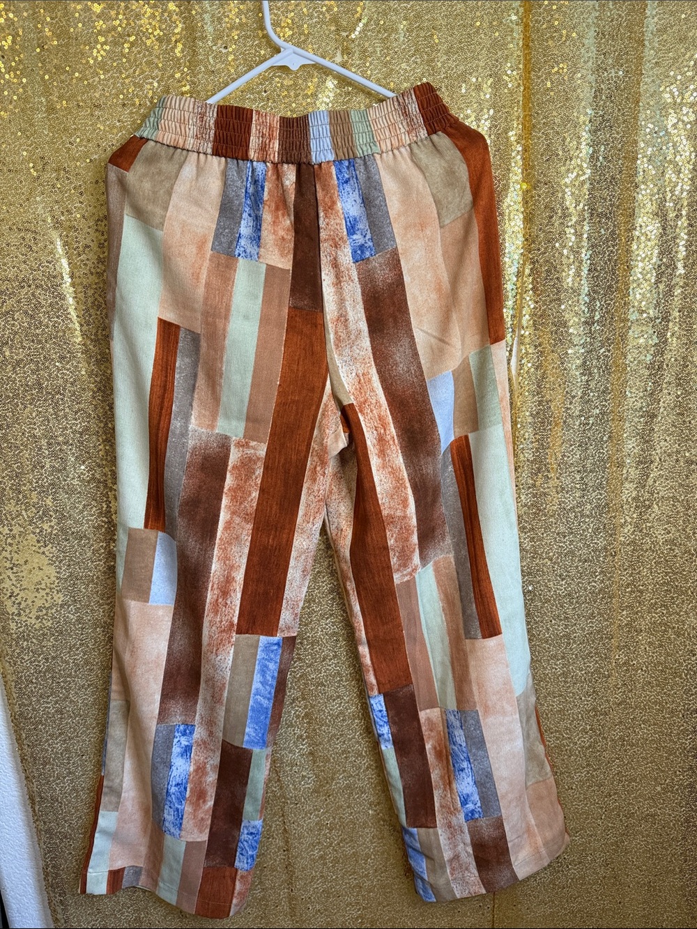 Wide-Leg Patchwork Stripe Pants in Brown & Tan - Picture 3 of 8